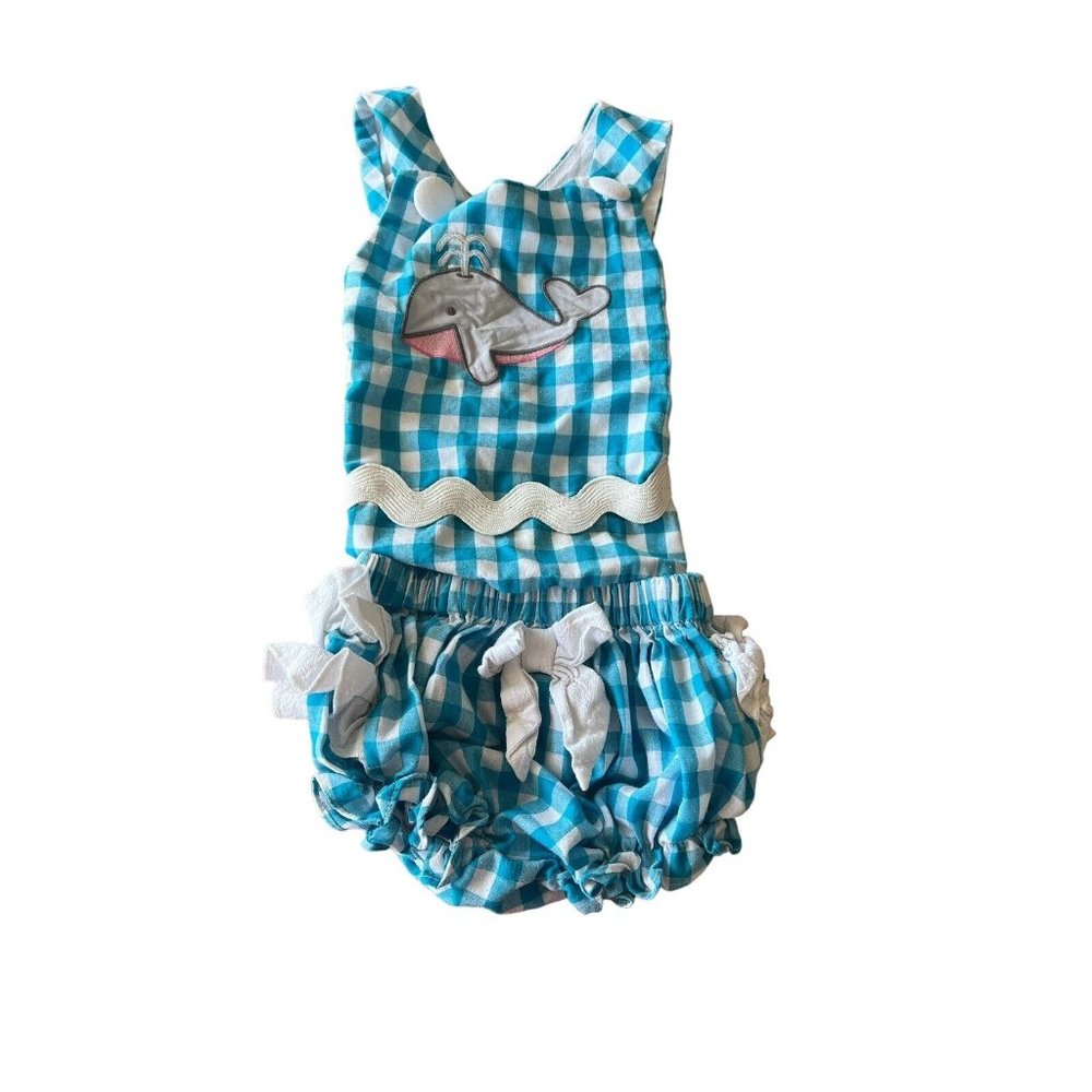 Lil Cactus Blue Gingham Mosaic Whale Tank & Bloomer - 12-18 Months